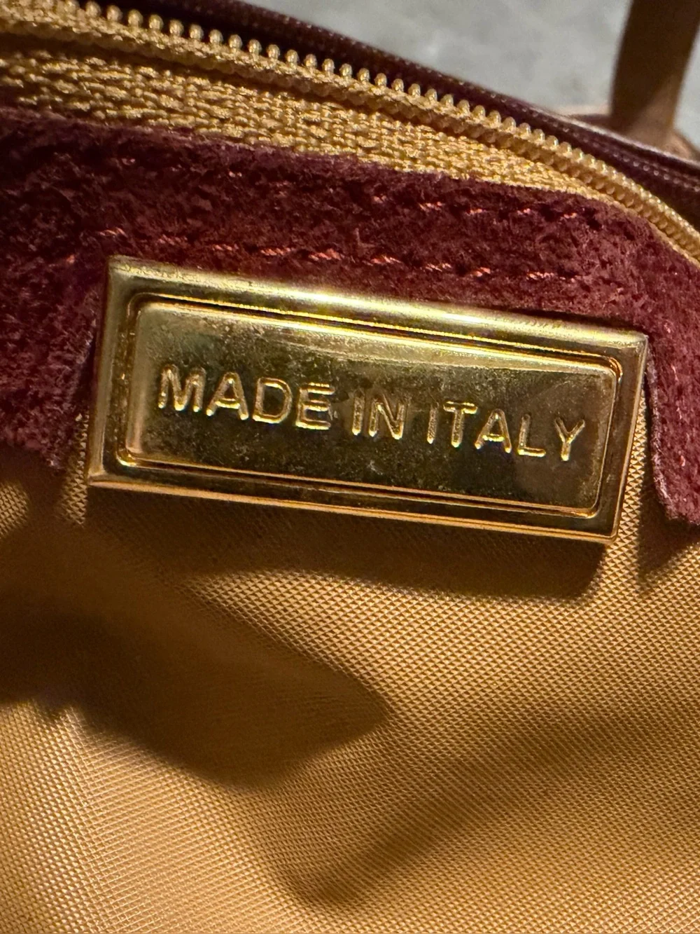 Y2K Made in Italy Burgundy & Tan Studded Shoulder Bag 2000s